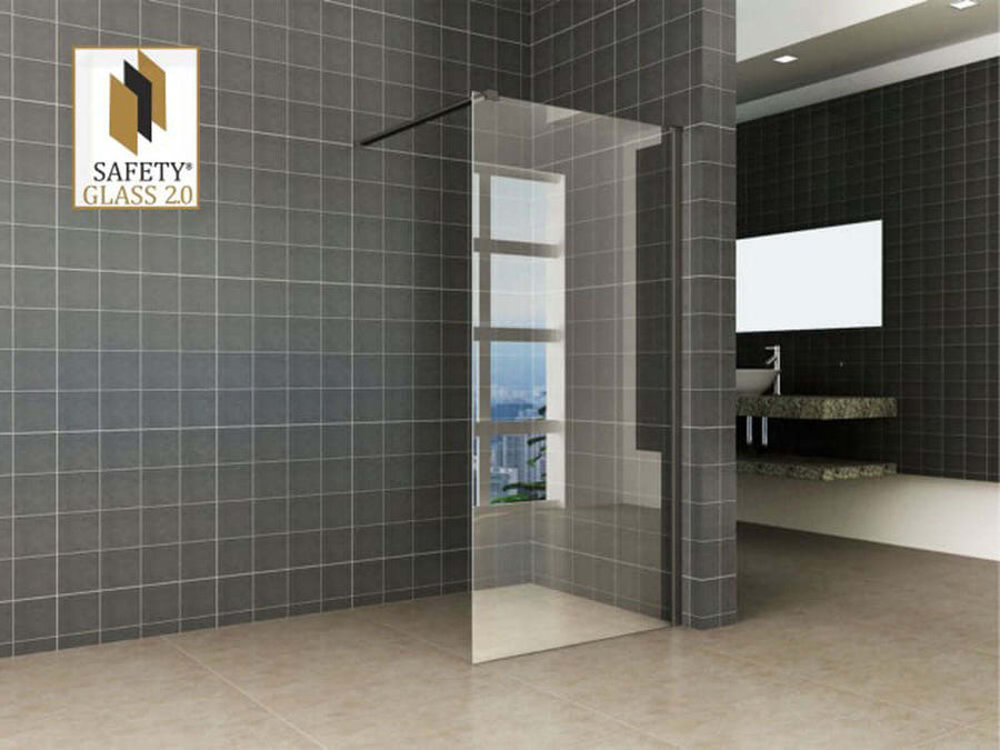 Wiesbaden Duschwand 2.0 10mm | Schwarzes Wandprofil | NANO-Beschichtung | Walk-in-Dusche (Alle Größen)