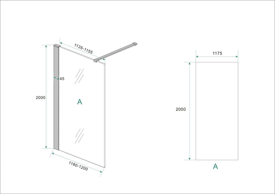 Wiesbaden Graffic inloopdouche 1200 x 2000 x 10 mm nano safety glass folie helder glas/mat zwart