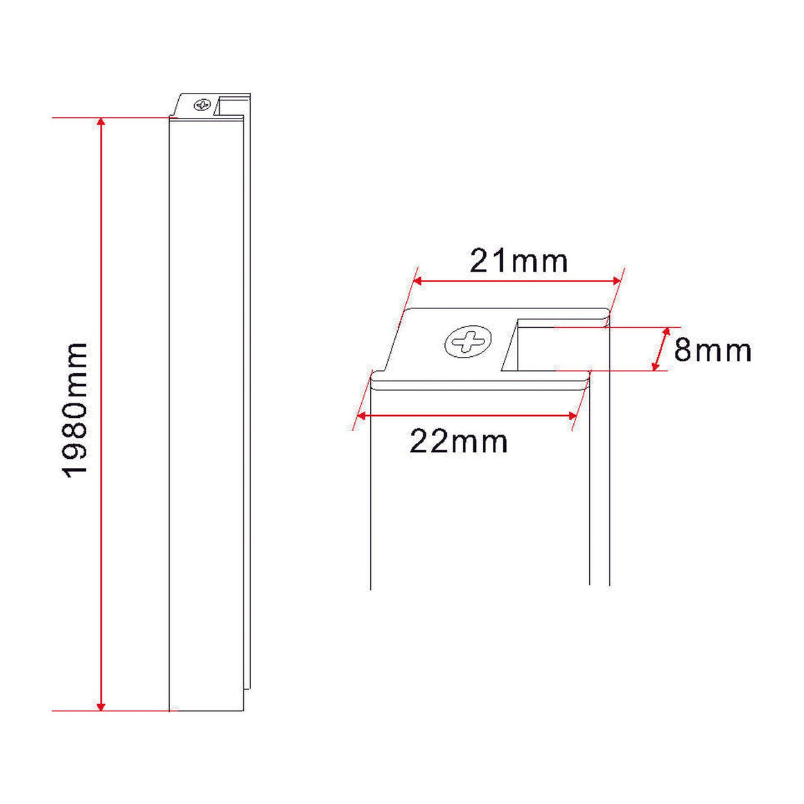 set magneetstrip voor 1/4 cabine met 2 draaideuren 8mm chroom