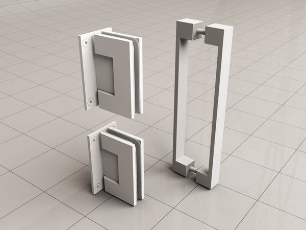 Ensemble de charnières et poignée pour porte de niche sans profil blanc mat