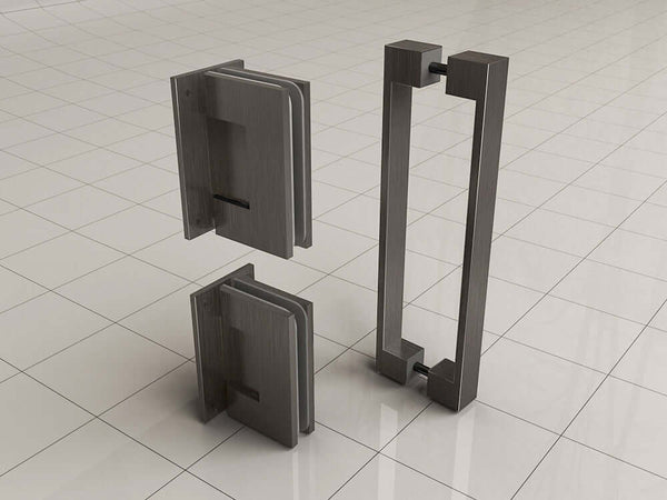 Ensemble de charnières et poignée en gris acier pour porte de niche sans profil Wiesbaden Less