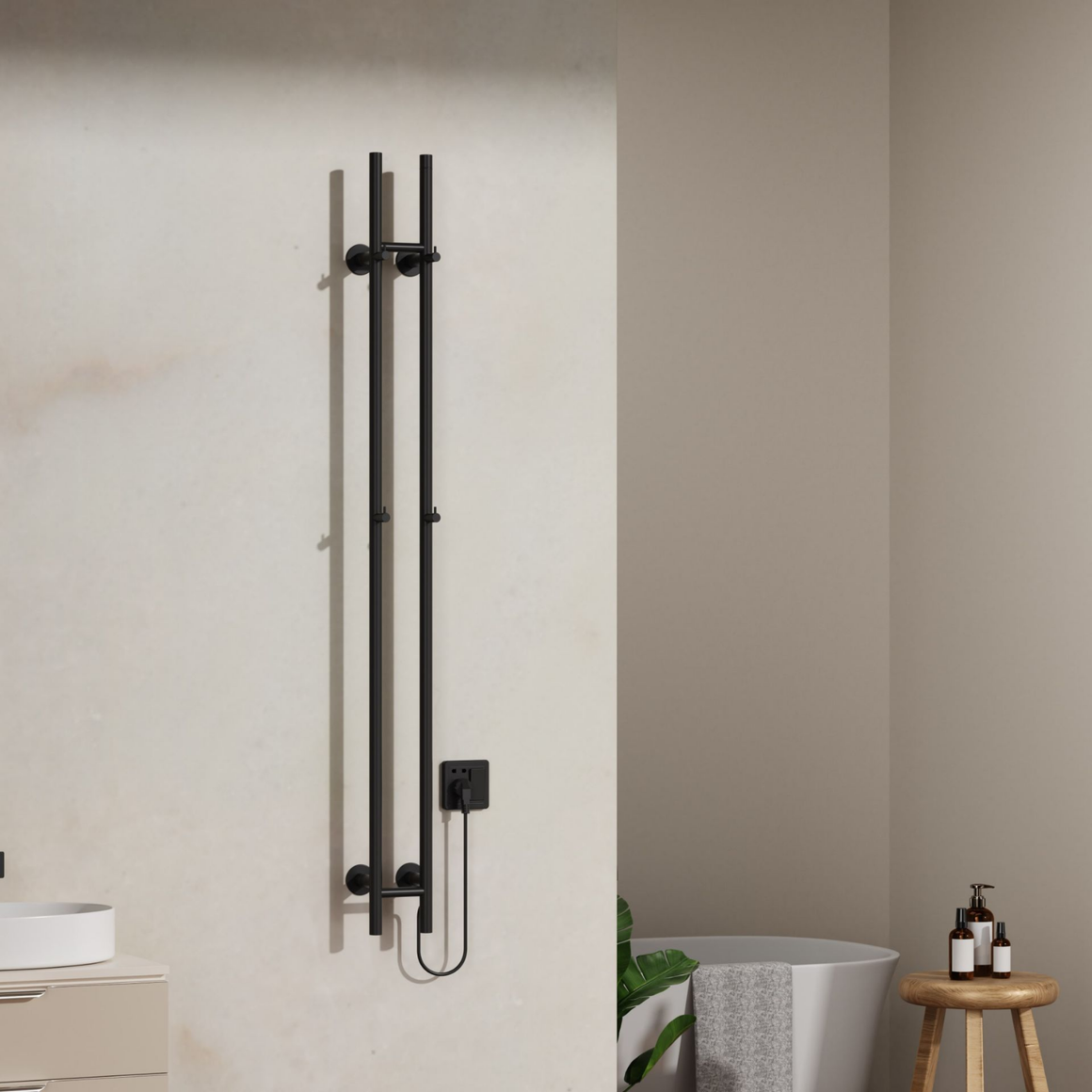 Belrad Badkamer Radiator staafmodel elektrisch – Dubbel – Mat zwart #kleur_mat-zwart