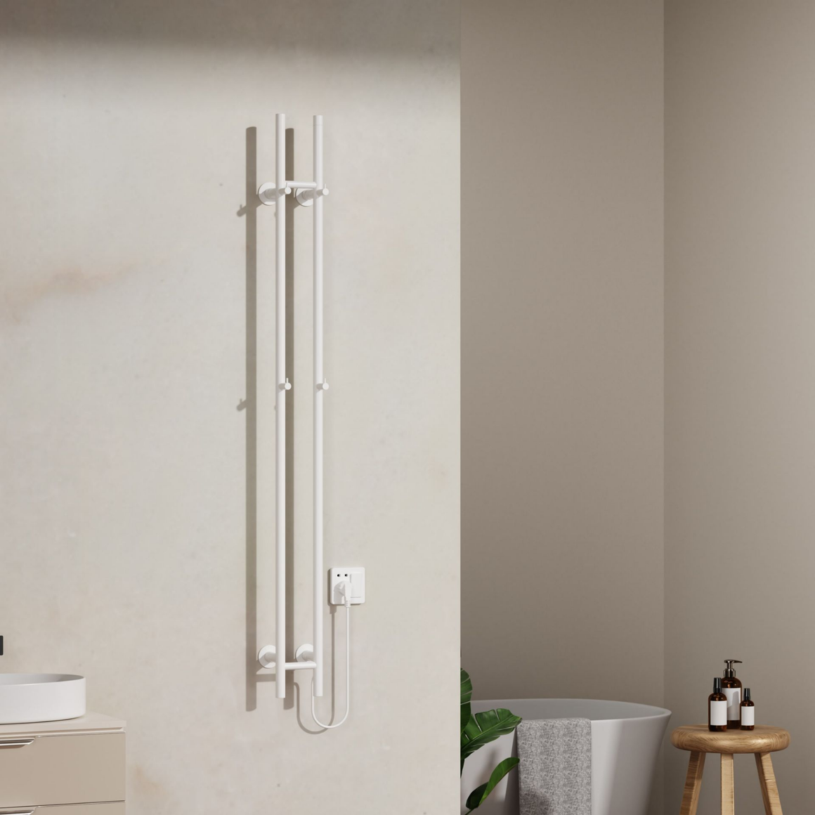 Belrad Badkamer Radiator staafmodel elektrisch – Dubbel – Glanzend wit #kleur_glanzend-wit