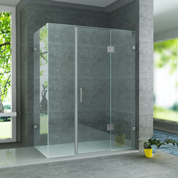 ALONI Douchecabine met Draaideur, 2 Vaste Wandjes en Zijwand – 8 mm Veiligheidsglas – Helder Glas – Omkeerbaar
