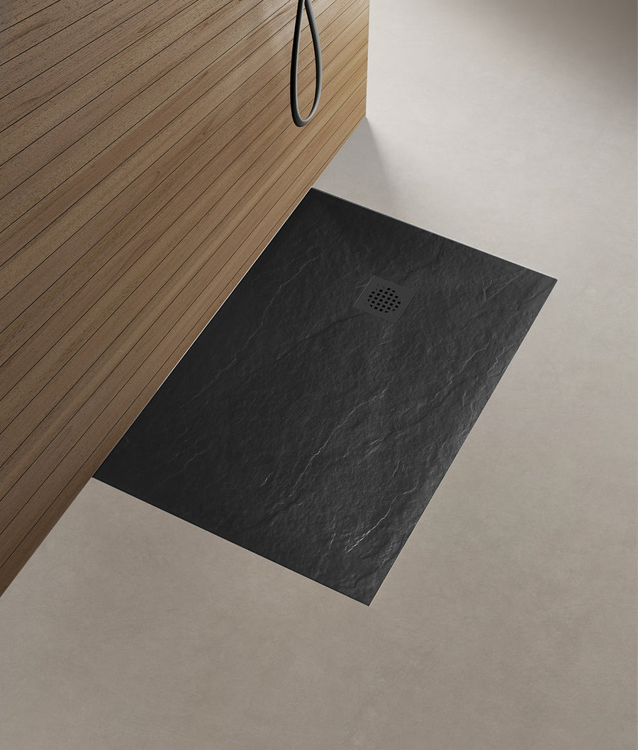 Wiesbaden Stonea douchebak antislip composiet inkortbaar 800 x 1200 x 30 mm / mat zwart - sfeerbeeld
