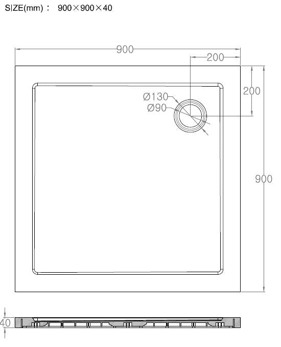 Luxus-Duschwanne SMC quadratisch 900x900x40 weiß