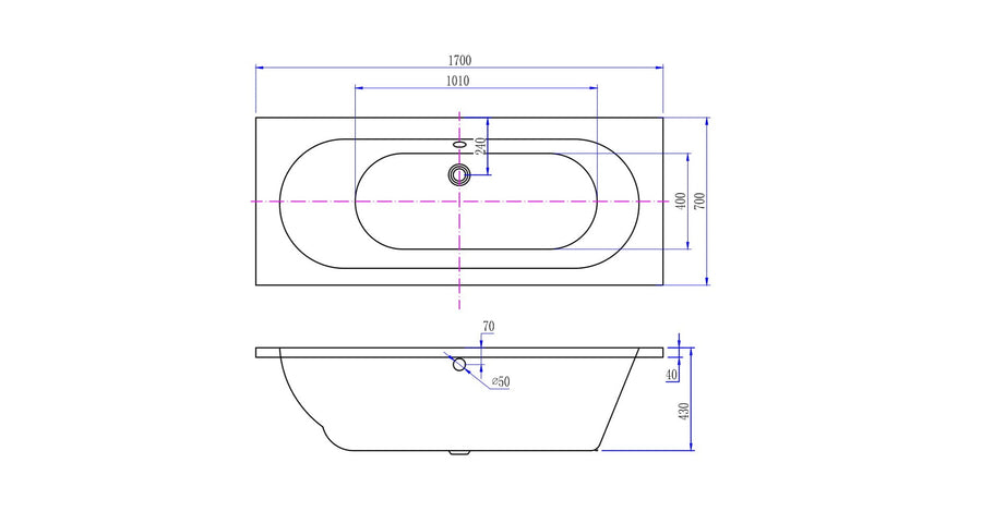 Portus RD inbouw duo ligbad 170x70x43 cm glans wit