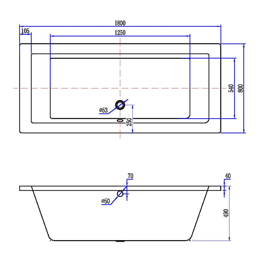 Santino SQ baignoire encastrée duo 180x80x49 cm mat blanc