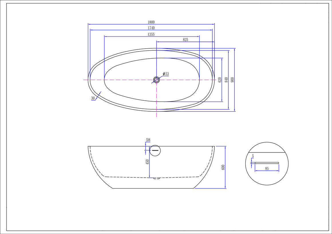 Wiesbaden Bad Ellips Wit glans - technische tekening