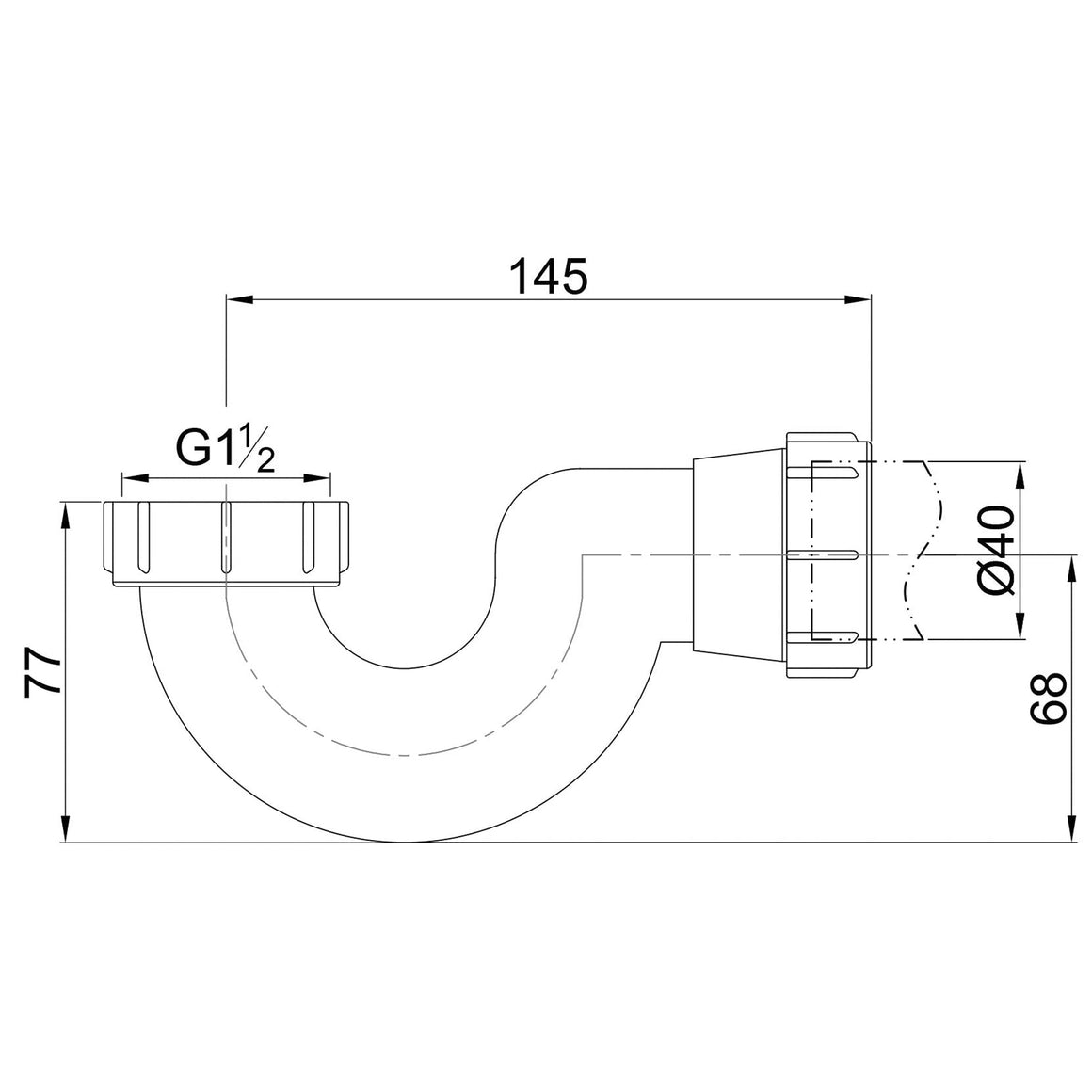 Sifon 1 1/2" x 40 mm voor vrijstaande baden
