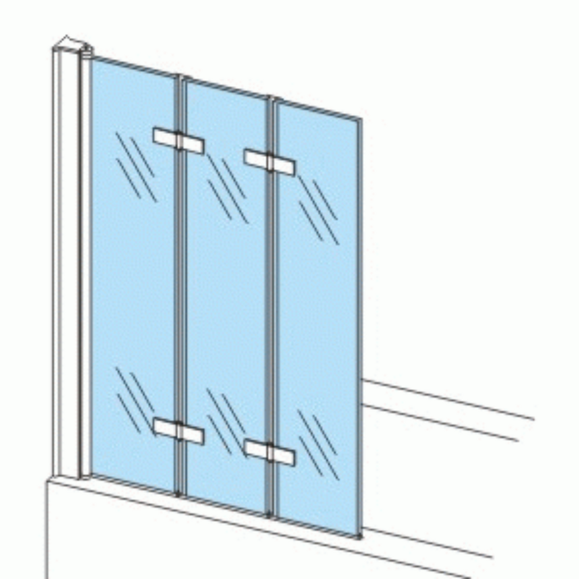 Aloni 3 - delige Badwand 6 mm Inklapbaar (130×140 cm) - schematische tekening #variant_57051442184516