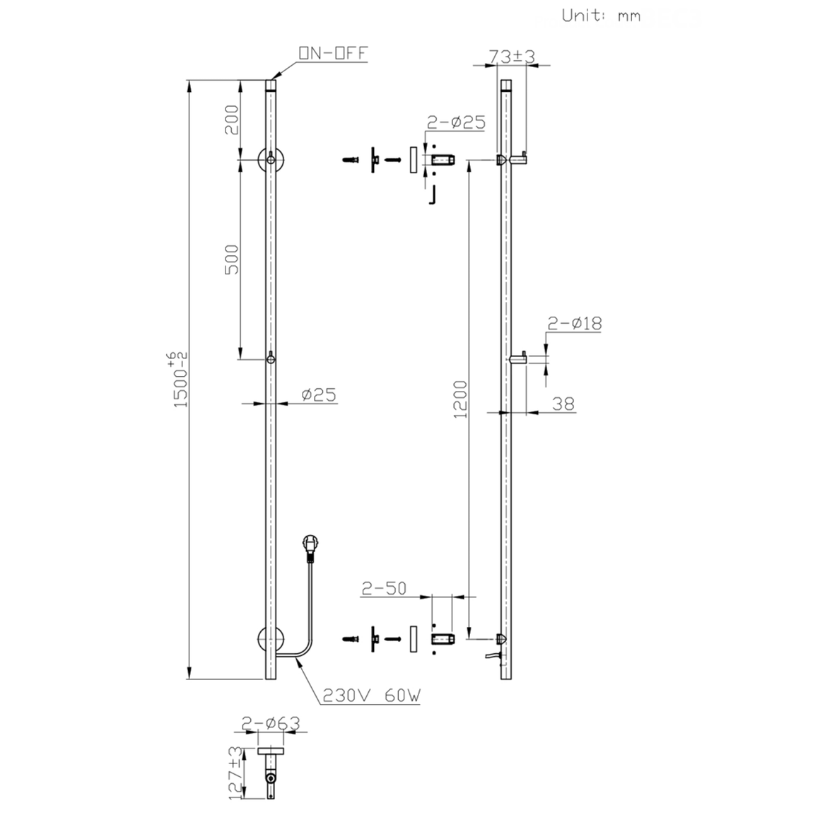 BELRAD Badkamer radiator staafmodel elektrisch – Enkel