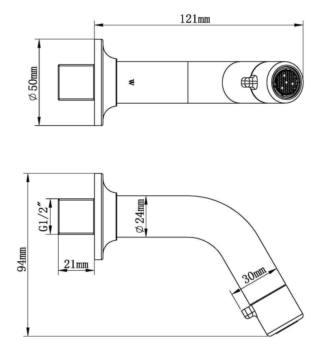 Wiesbaden Sophia fonteinkraan met muurbevestiging 1/2" chroom - technische tekening