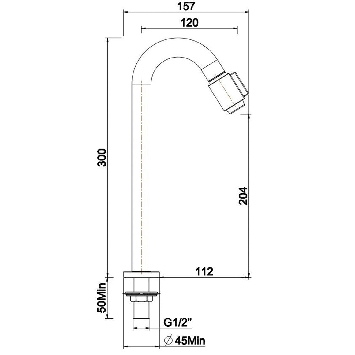 Wiesbaden Caral Victoria fonteinkraan XL Chroom - technische tekening