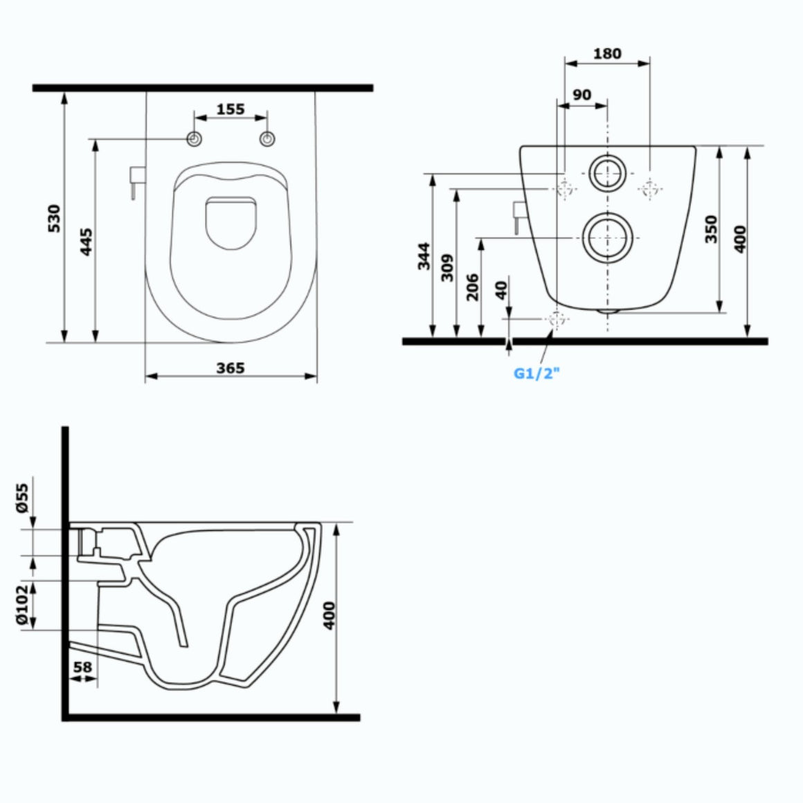 Isvea Sentimenti Neo hangtoilet met bidet rustiek bordeauxrood maattekening #variant_57406644519236