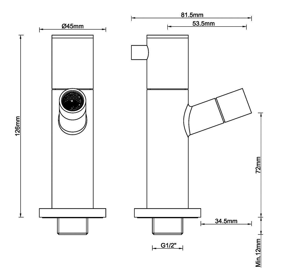 Wiesbaden Amador fonteinkraan met muurbevestiging gunmetal PVD - technische tekening