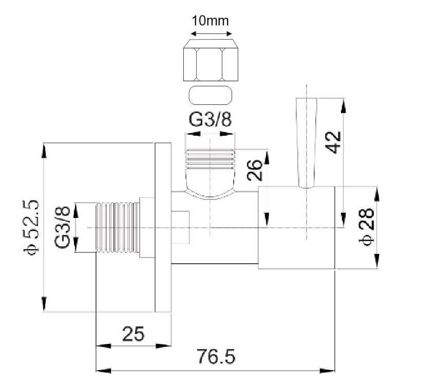 Square hoekstopkraan+rozet 3/8'x10 mat zwart