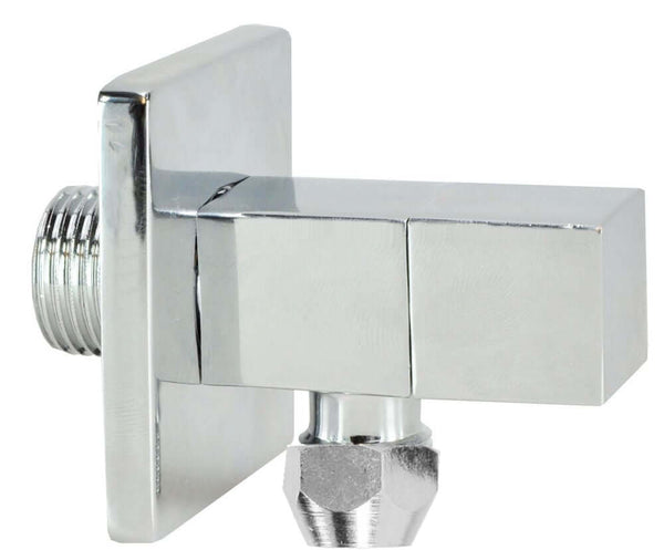 Robinet d'arrêt d'angle carré + rosace 1/2''x3/8'' chrome