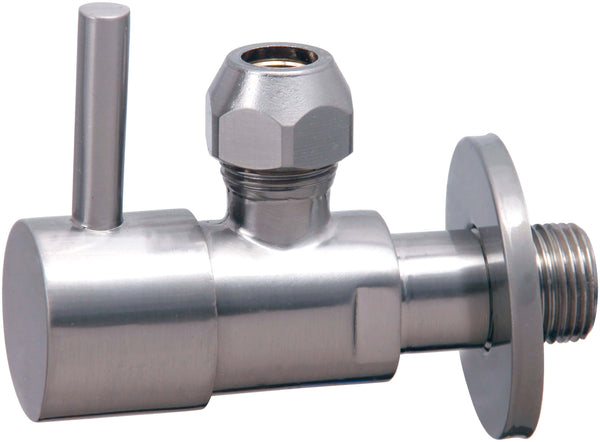 Robinet d'arrêt d'angle minimal 3/8" x 3/8" ou compression 10 mm acier brossé PVD