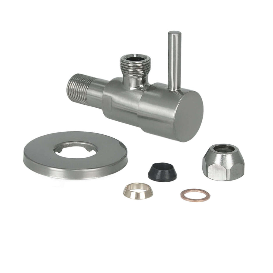 Minimal hoekstopkraan 3/8" x 3/8" of knel 10 mm geborsteld staal PVD