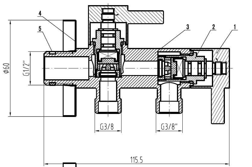Robinet d'arrêt d'angle double minimal 1/2"x3/8"x3/8" chrome