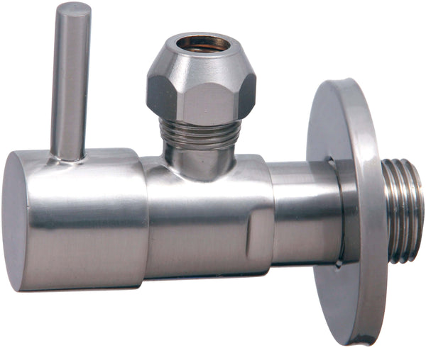 Robinet d'arrêt d'angle minimal 1/2" x 3/8" ou compression 10 mm acier brossé PVD