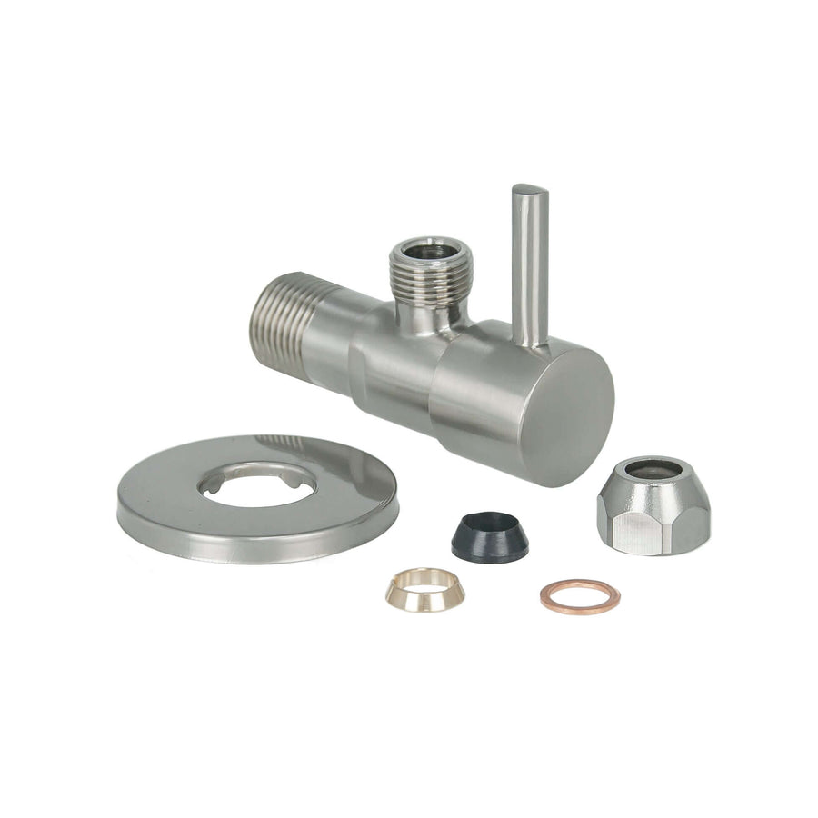 Minimal hoekstopkraan 1/2" x 3/8" of knel 10 mm geborsteld staal PVD