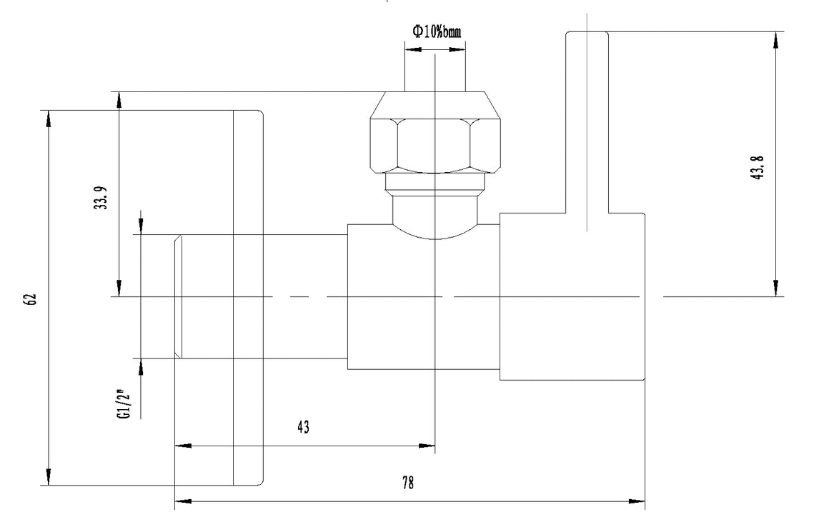 Xellanz Minimal hoekstopkraan gunmetal - technische tekening