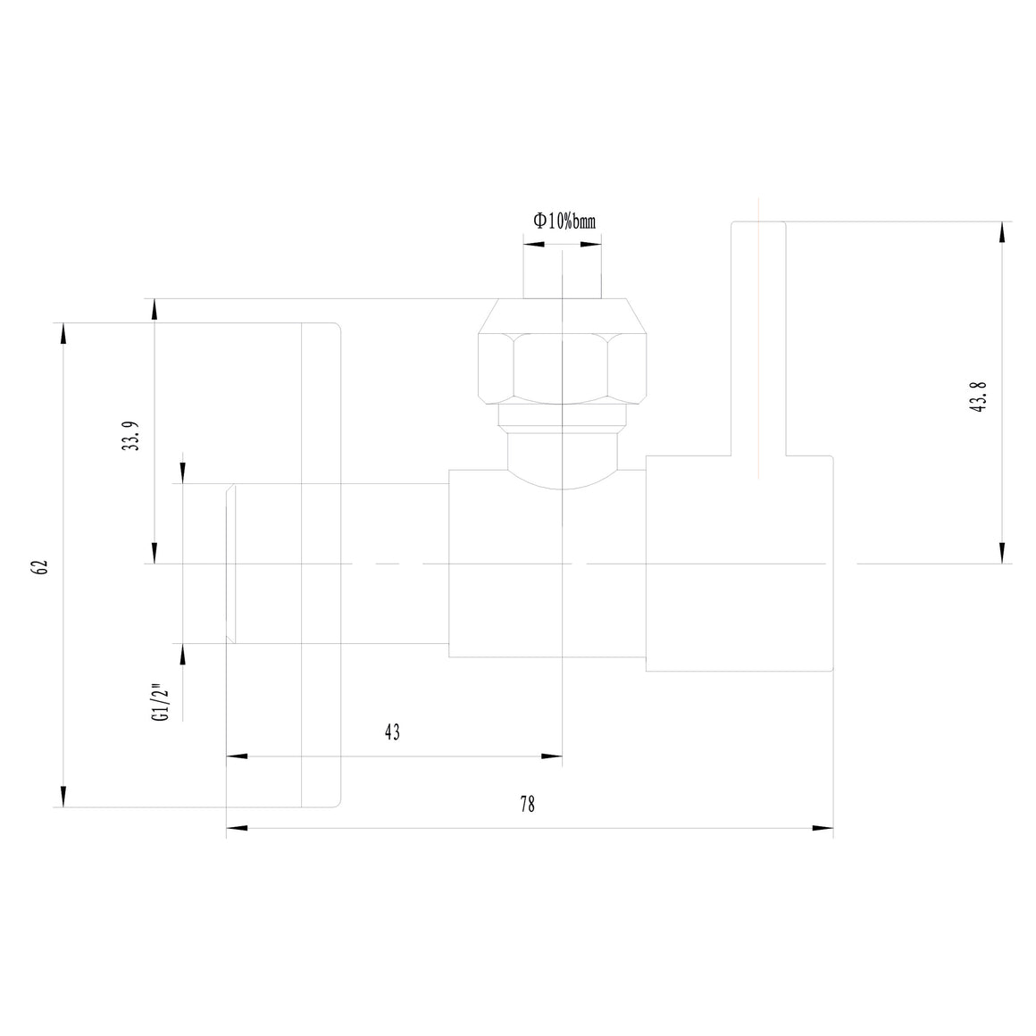 Xellanz Minimal hoekstopkraan geborsteld messing - technische tekening
