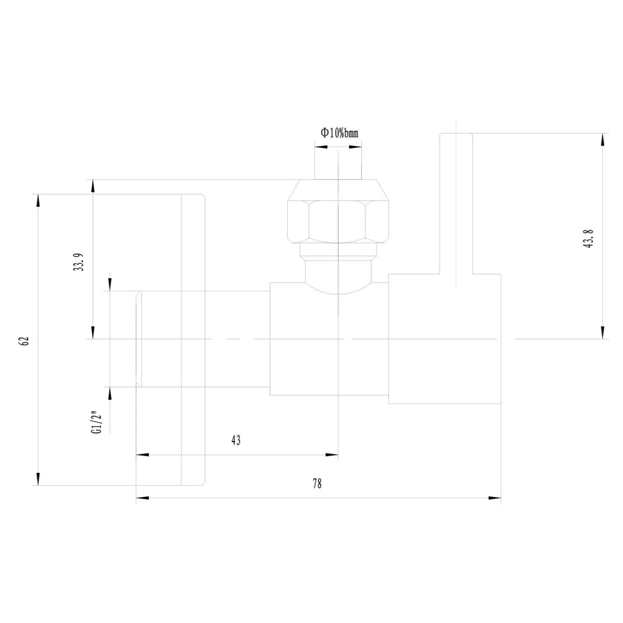Minimal hoekstopkraan 1/2" x 3/8" of knel 10 mm geborsteld messing PVD