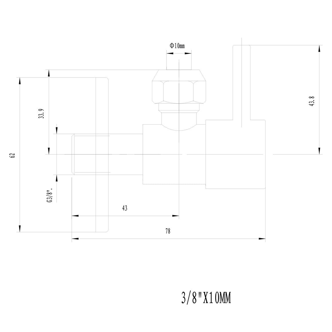 Xellanz Minimal hoekstopkraan 3/8 geborsteld brons koper - technische tekening