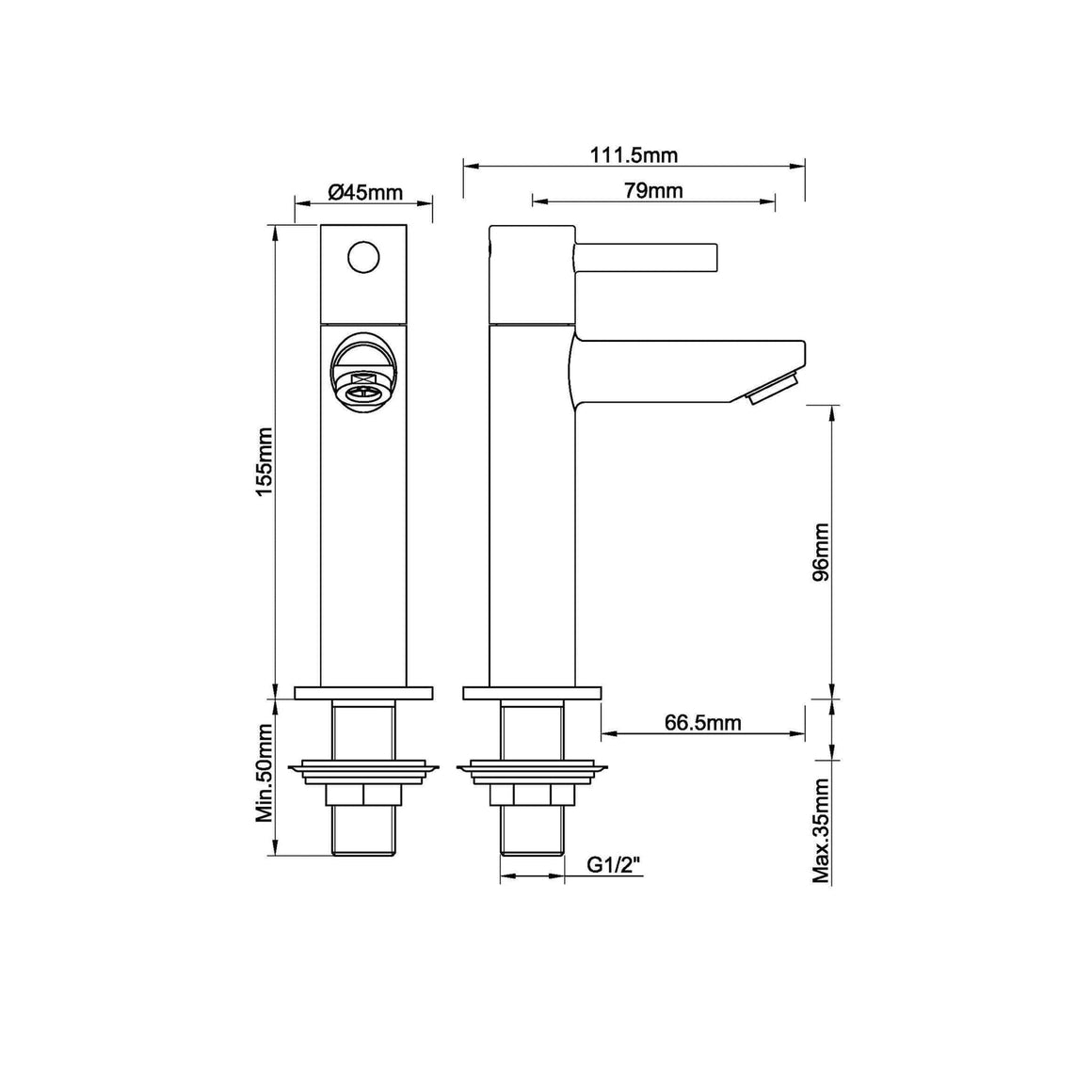 Caral Amador fonteinkraan XL Kiwa 1/2'' geborsteld staal PVD