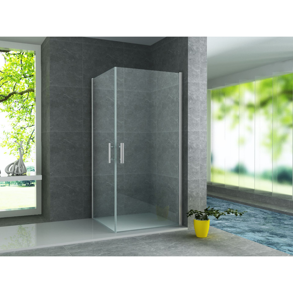 ALONI Douchecabine Hoekinstap met 2 Pendeldeuren – 6 mm Veiligheidsglas – Helder Glas – Omkeerbaar