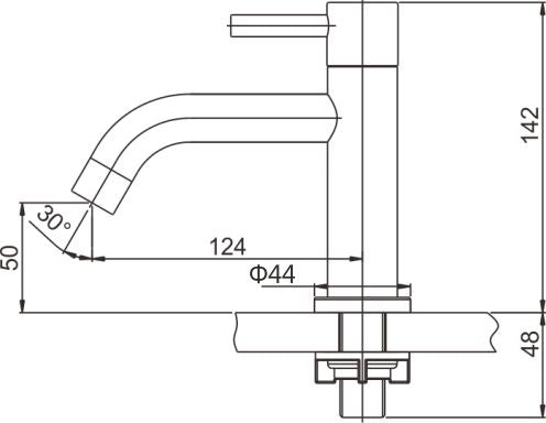 Wiesbaden 304 fonteinkraan 1/2" geborsteld RVS - technische tekening
