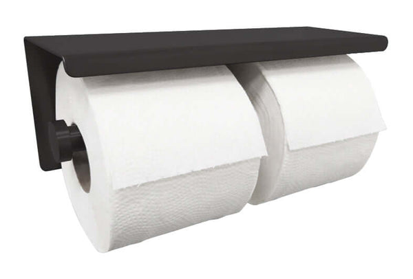 Porte-rouleau de papier toilette double Wiesbaden avec plateau étagère mat noir