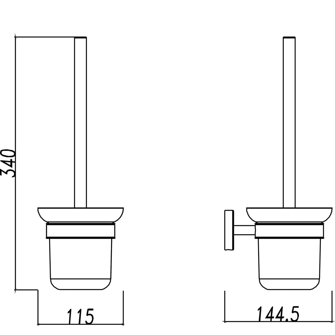 304 toiletborstel met houder mat glas/RVS