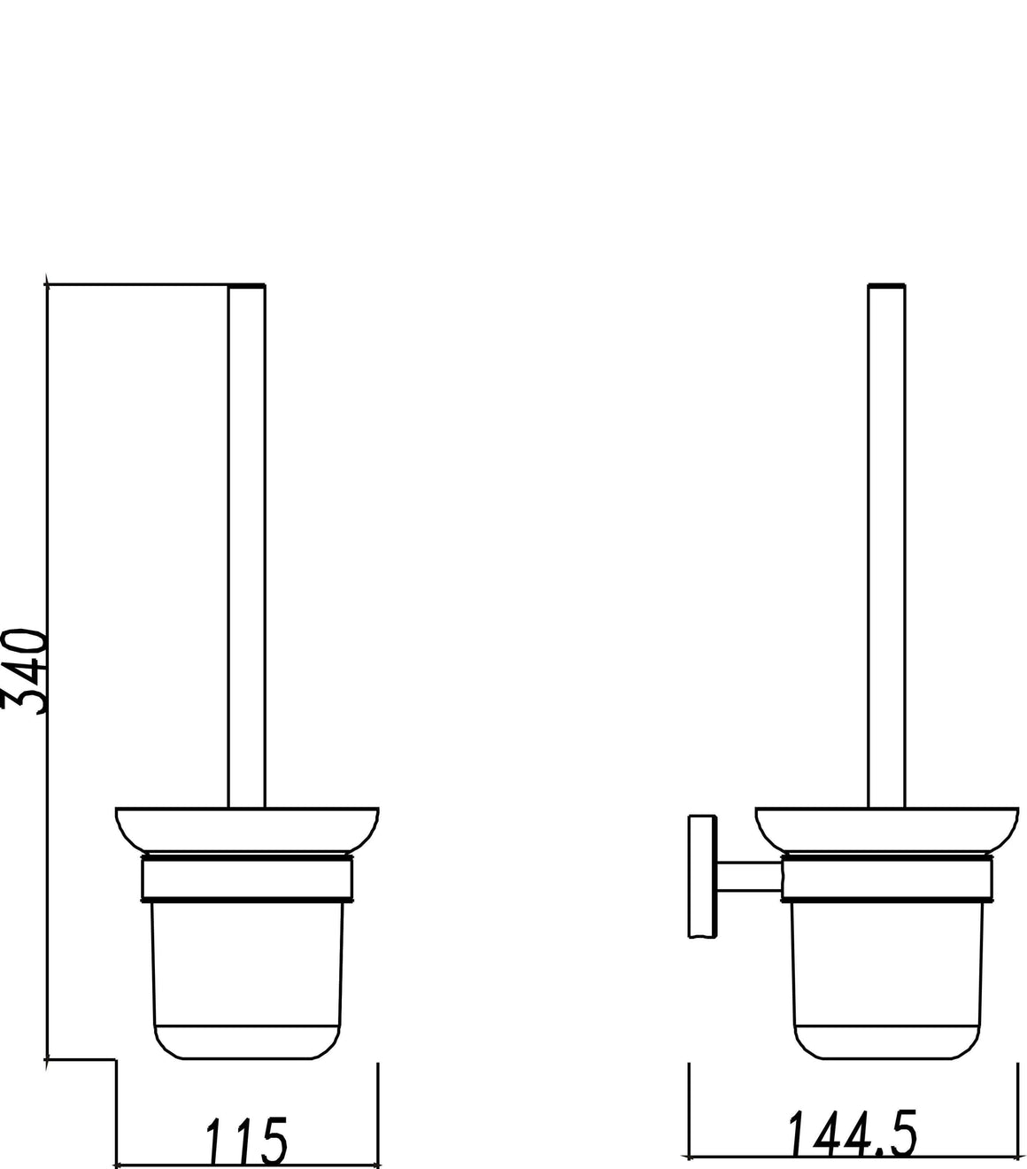 304 toiletborstel met houder mat glas/RVS