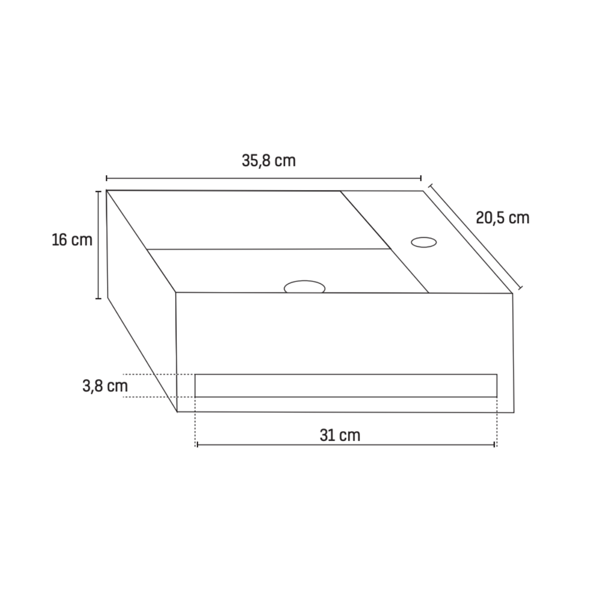 Solid Surface Wastafel met Handdoekhouder – Kraangat Rechts