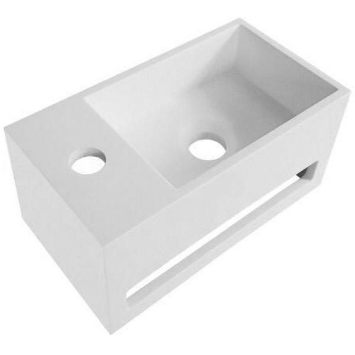 Solid Surface Wastafel met Handdoekhouder – Kraangat Links