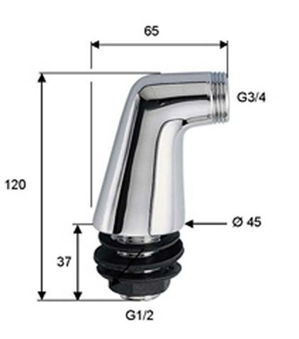 Riko set staande badrandkoppelingen 1/2" x 3/4" chroom - technische tekening