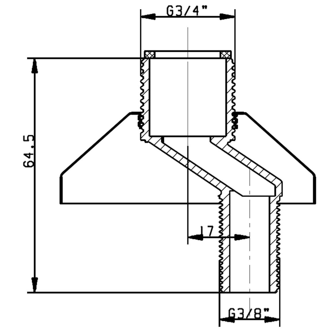 Riko set S-koppelingen 3/4" x 3/8" grote sprong - technische tekening
