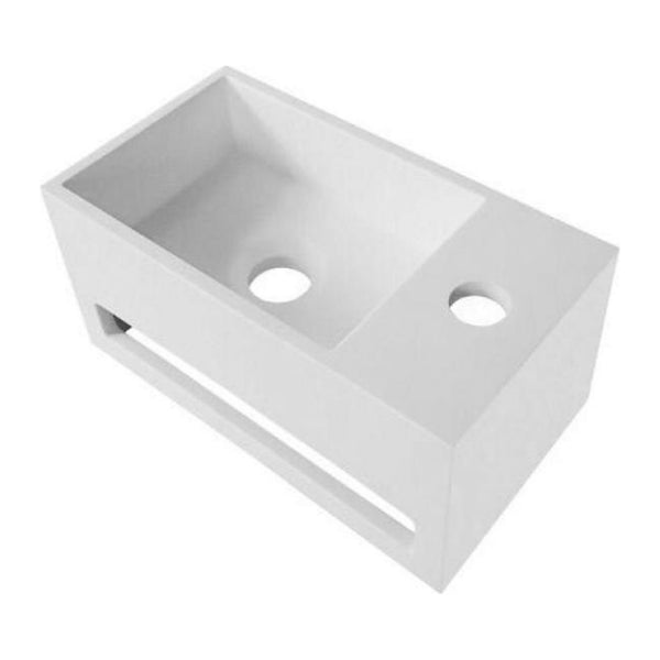 Vasque Aloni Solid Surface avec porte-serviettes – Trou de robinetterie à droite