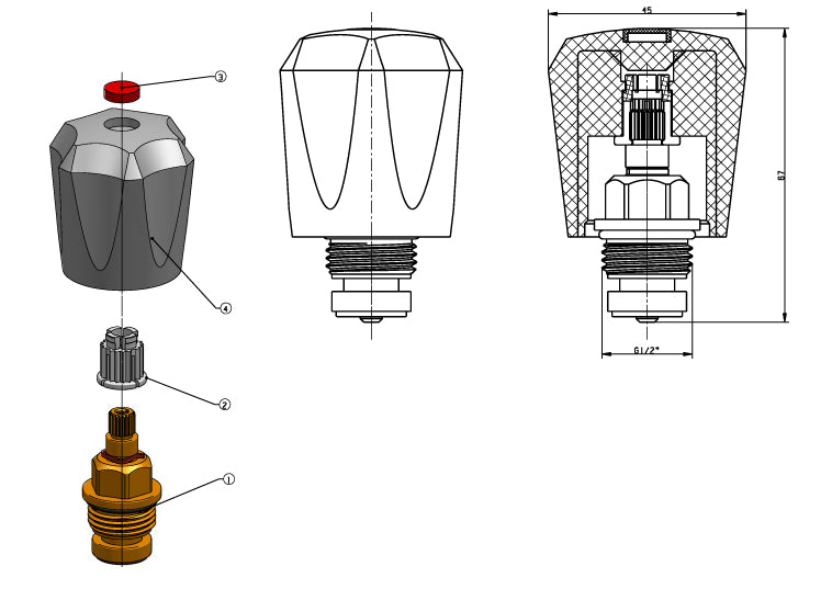 Riko kraanbovendelen Trans 1/2 warm - technische tekening