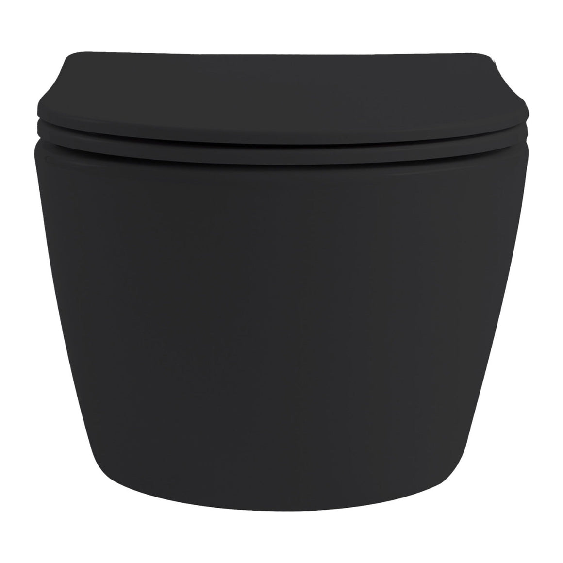 Aloni Pro hangtoilet / ophang WC – randloos – met zitting – compact 49 cm – mat zwart #kleur_mat-zwart