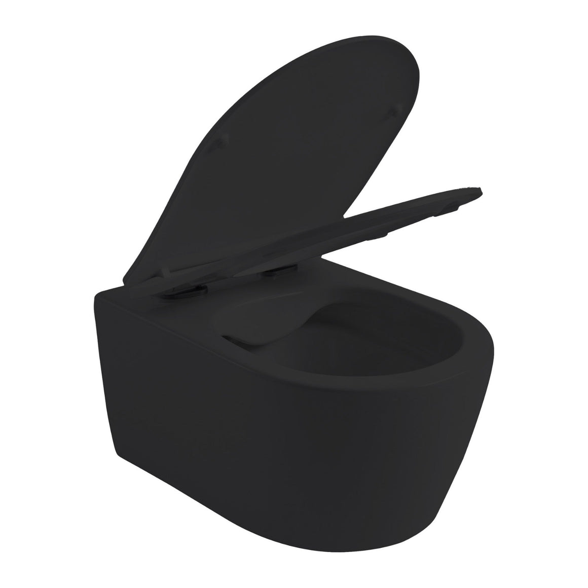 Aloni Pro hangtoilet / ophang WC – randloos – met zitting – compact 49 cm – mat zwart #kleur_mat-zwart