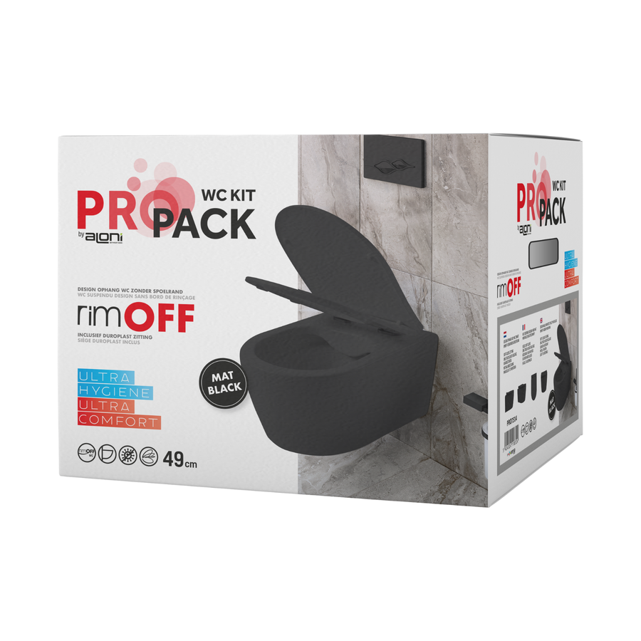 Aloni Pro hangtoilet / ophang WC – randloos – met zitting – compact 49 cm