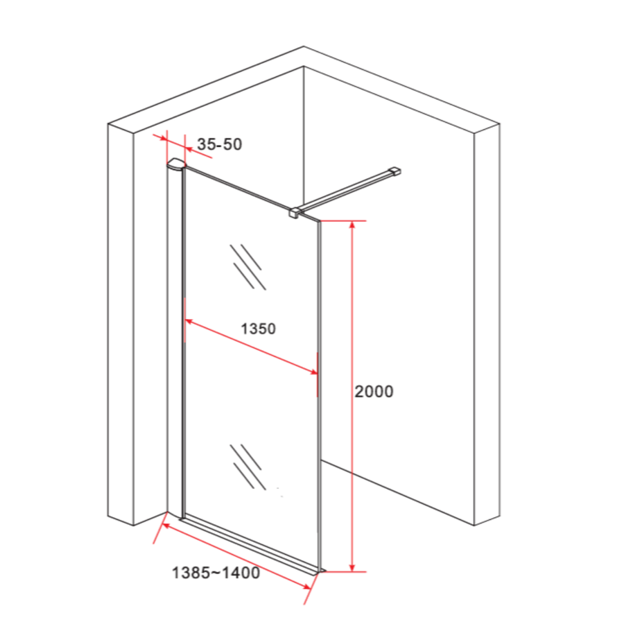 ALONI inloopdouchewand melkglas – 8 mm veiligheidsglas