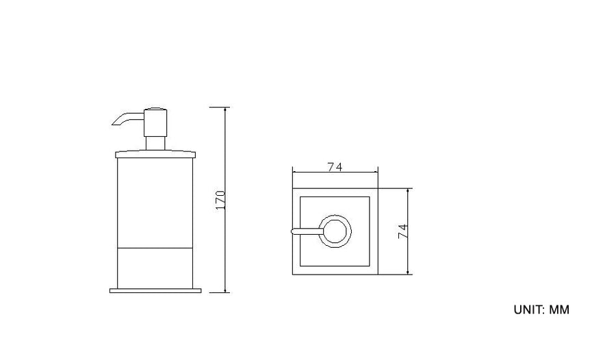 Wiesbaden Eris vrijstaande zeepdispenser chroom - technische tekening