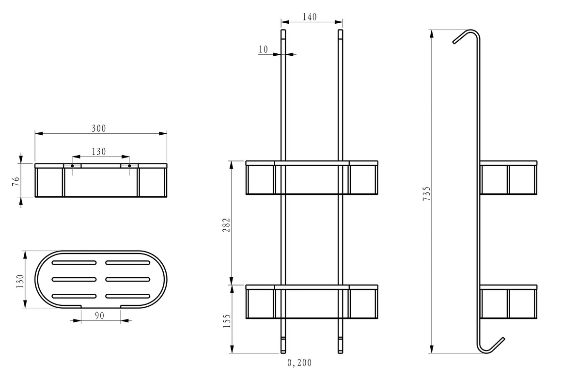 Wiesbaden Style doucherekje Chroom - technische tekening