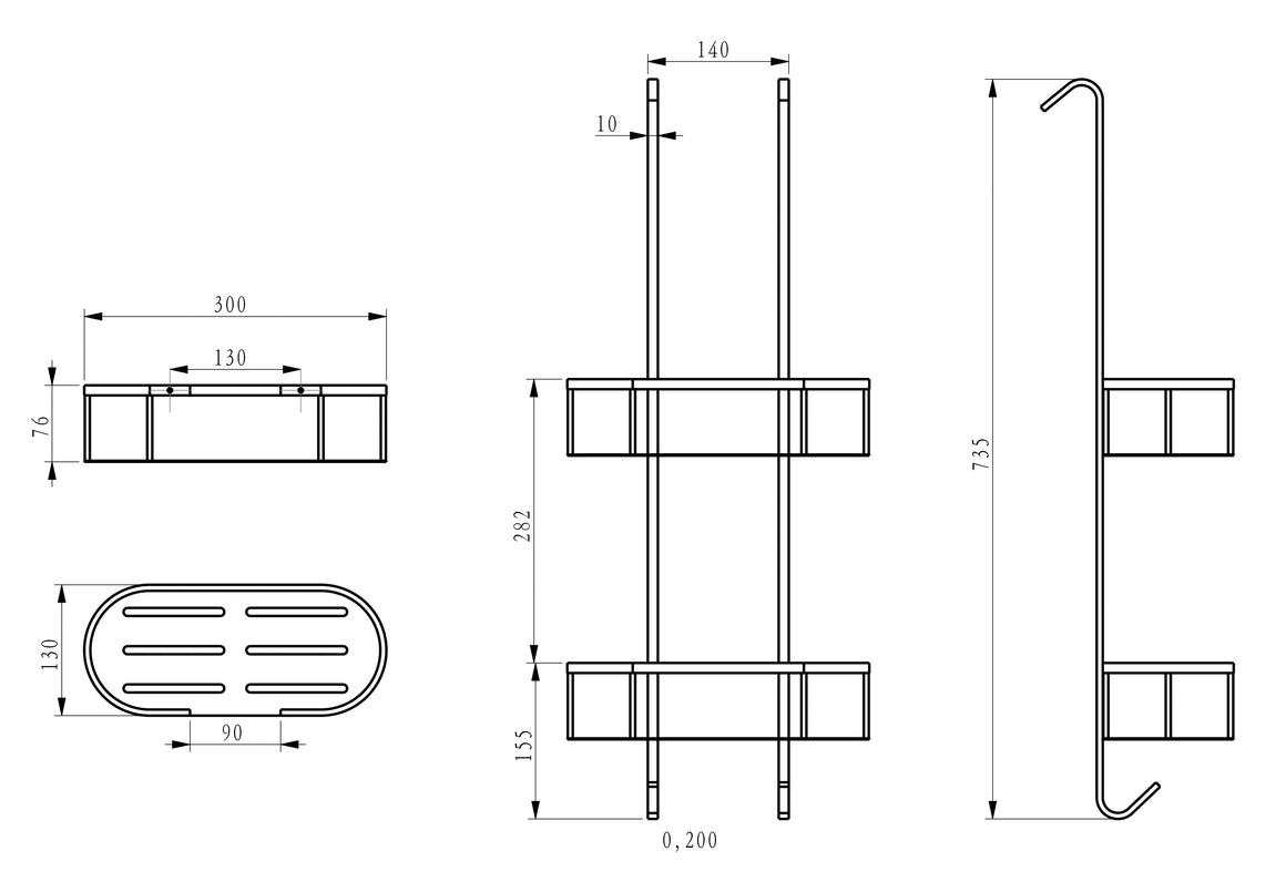 Wiesbaden Style doucherekje Mat zwart - technische tekening